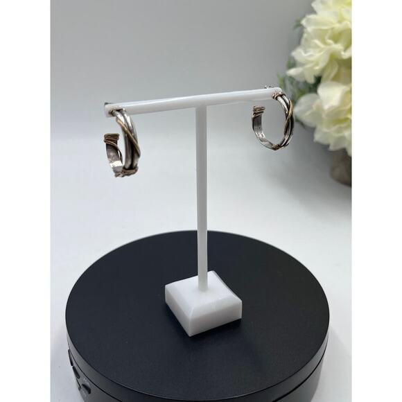 RMJ‎ Signed Designer Sterling Silver 1/20 12k Gold filled Wrapped Hoop Earrings - Picture 5 of 12